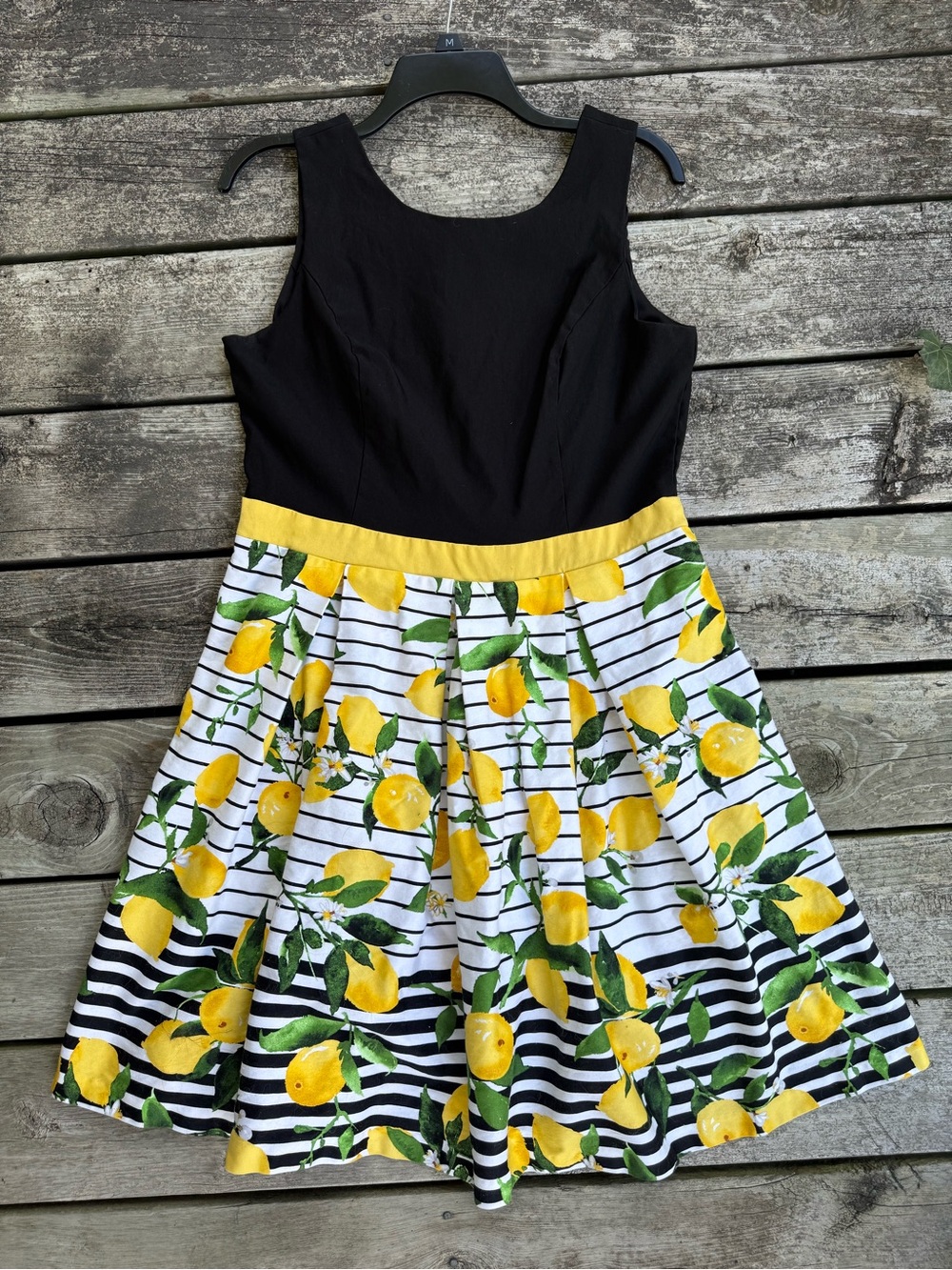 Chetta B Black & Yellow Lemon Print Fit-and-Flare Dress